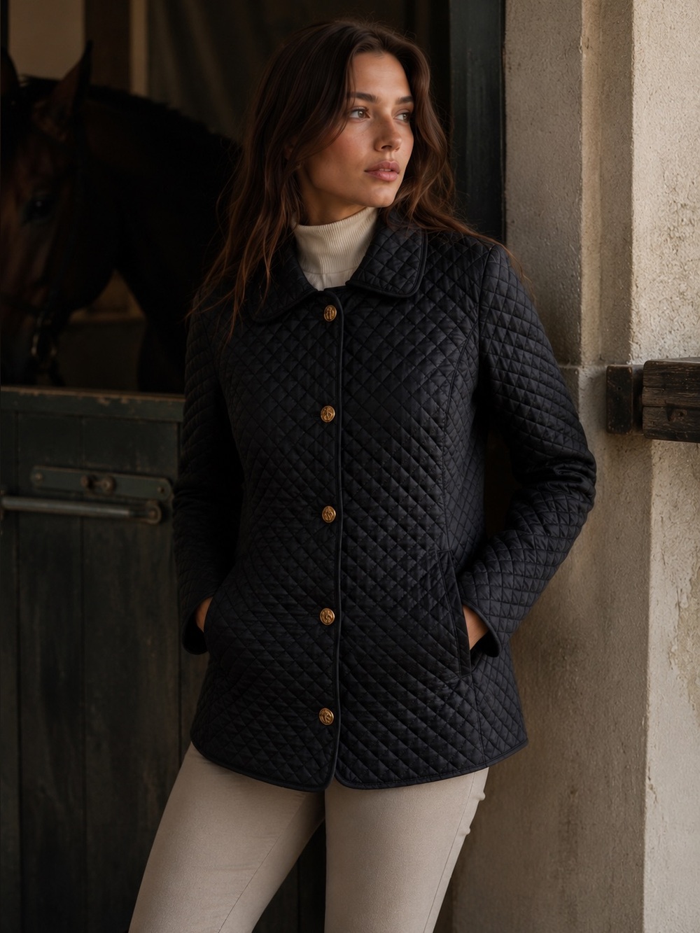 Brooks Brothers 346 Black Quilted Jacket Equestrian‎ Quiet Luxury Coat Sz 6